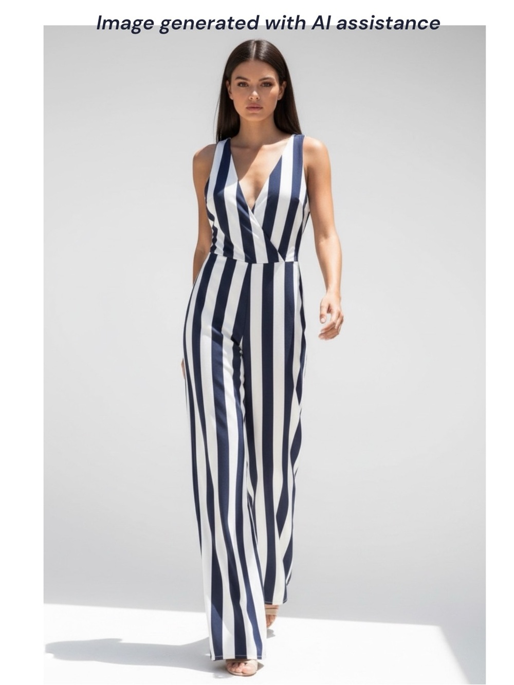 NWT VICI S navy/white waist tie jumpsuit
